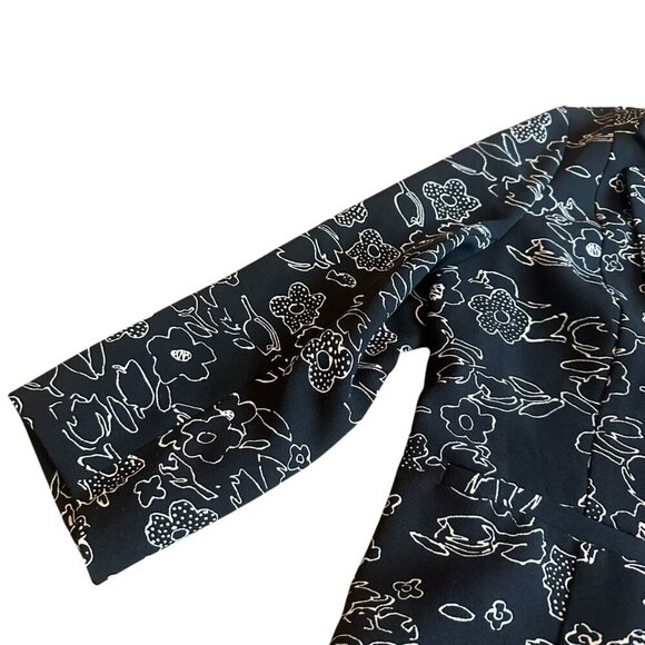 Modcloth Sweet Sophistication Blazer Black White Outline Floral Print Size Med - Picture 3 of 11